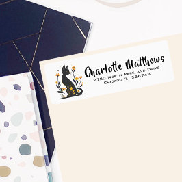 Fantastische zwarte kat retour adres label