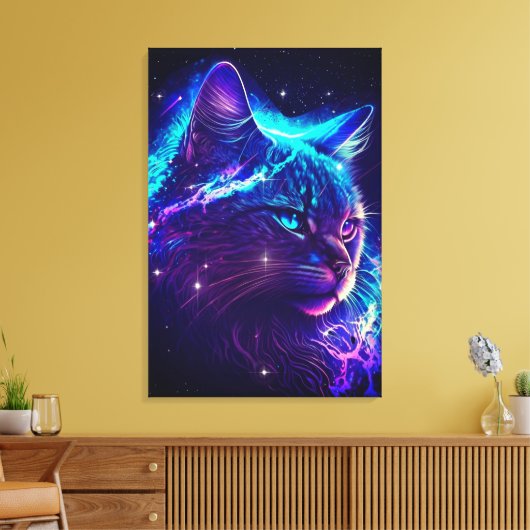 Fantasy Abstract Cute Galaxy Space Kitty Cat Art Canvas Afdruk (Insitu (Woonkamer))