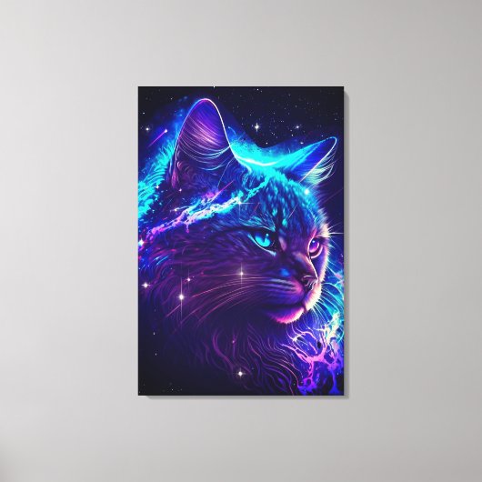 Fantasy Abstract Cute Galaxy Space Kitty Cat Art Canvas Afdruk (Voorkant)
