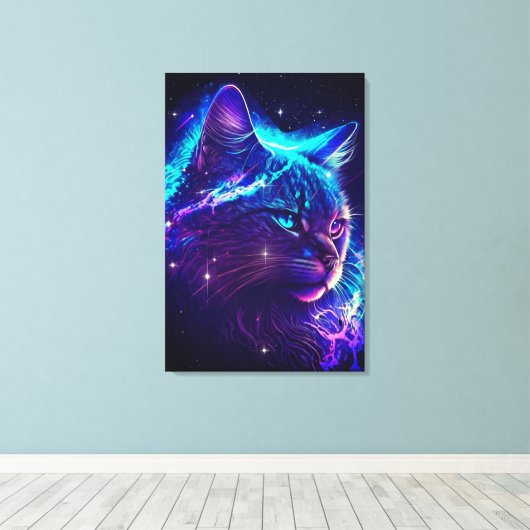 Fantasy Abstract Cute Galaxy Space Kitty Cat Art Canvas Afdruk (Insitu (Houten vloer))