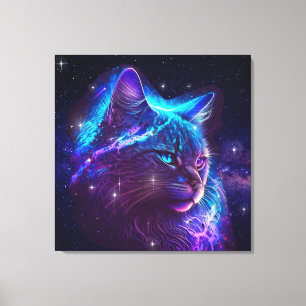 Fantasy Abstract Cute Galaxy Space Kitty Cat Canvas Afdruk
