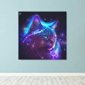 Fantasy Abstract Cute Galaxy Space Kitty Cat Canvas Afdruk (Insitu (Houten vloer))