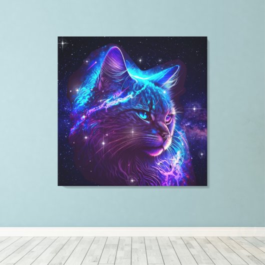 Fantasy Abstract Cute Galaxy Space Kitty Cat Canvas Afdruk (Insitu (Houten vloer))