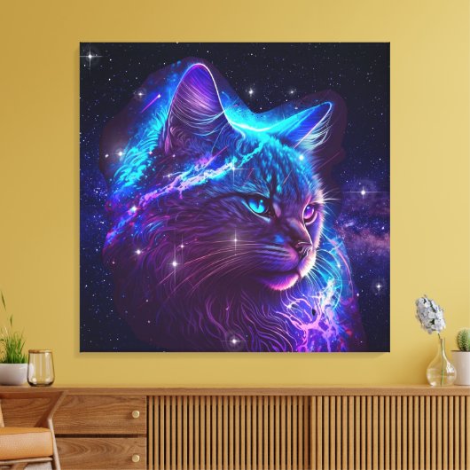 Fantasy Abstract Cute Galaxy Space Kitty Cat Canvas Afdruk (Insitu (Woonkamer))