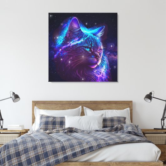 Fantasy Abstract Cute Galaxy Space Kitty Cat Canvas Afdruk (Insitu (Slaapkamer))