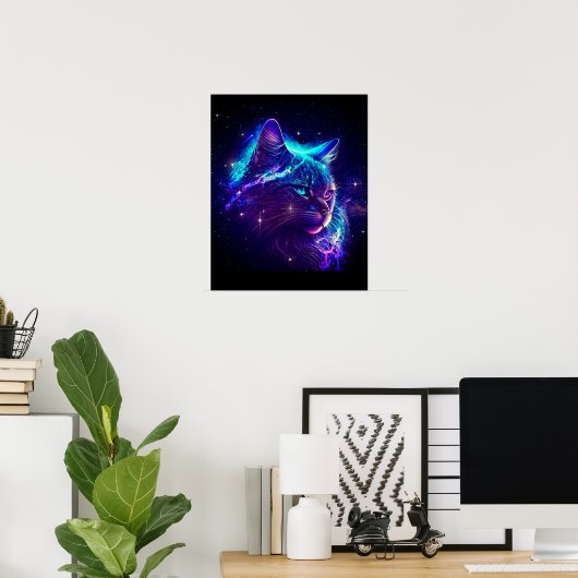 Fantasy Abstract Cute Galaxy Space Kitty Cat Poster (Thuiskantoor)