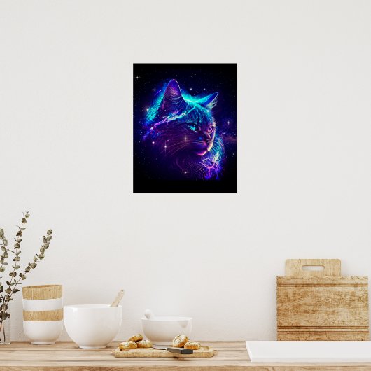 Fantasy Abstract Cute Galaxy Space Kitty Cat Poster (Keuken)