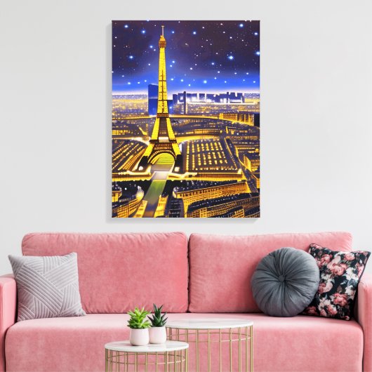 Fantasy Aerial Uitzicht Paris onder de sterren Canvas Afdruk (Insitu (Woonkamer))
