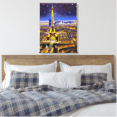 Fantasy Aerial Uitzicht Paris onder de sterren Canvas Afdruk (Insitu (Slaapkamer))