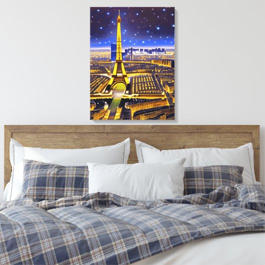 Fantasy Aerial Uitzicht Paris onder de sterren Canvas Afdruk (Insitu (Slaapkamer))