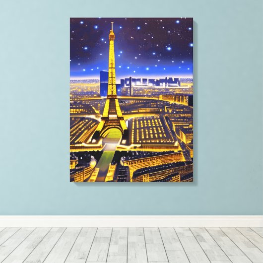 Fantasy Aerial Uitzicht Paris onder de sterren Canvas Afdruk (Insitu (Houten vloer))