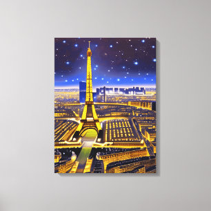 Fantasy Aerial Uitzicht Paris onder de sterren Canvas Afdruk