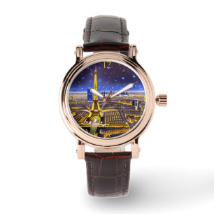 Fantasy Aerial Uitzicht Paris onder de sterren Horloge