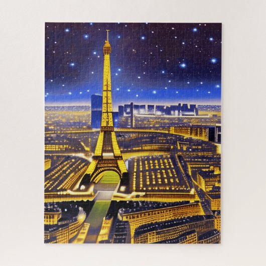 Fantasy Aerial Uitzicht Paris onder de sterren Legpuzzel (Verticaal)