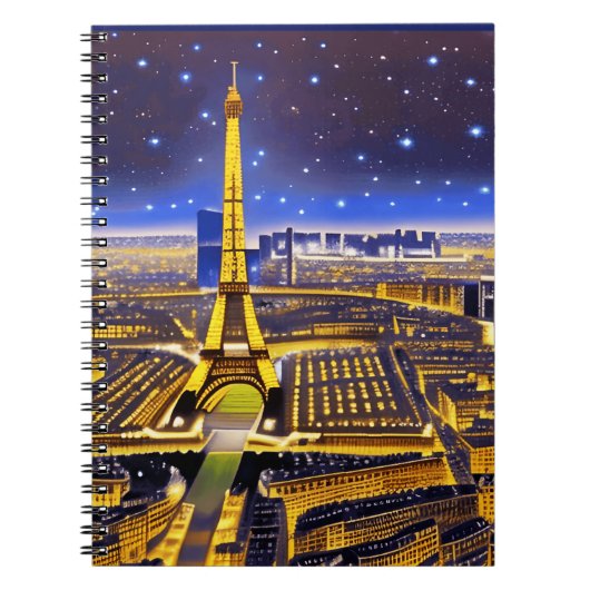 Fantasy Aerial Uitzicht Paris onder de sterren Notitieboek (Voorkant)