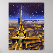 Fantasy Aerial Uitzicht Paris onder de sterren Poster (Voorkant)