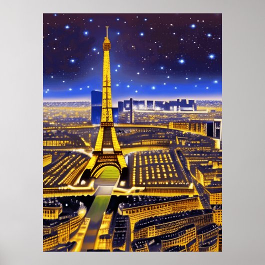Fantasy Aerial Uitzicht Paris onder de sterren Poster (Voorkant)