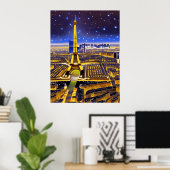 Fantasy Aerial Uitzicht Paris onder de sterren Poster (Thuiskantoor)
