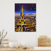 Fantasy Aerial Uitzicht Paris onder de sterren Poster (Keuken)