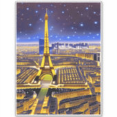 Fantasy Aerial Uitzicht Paris onder de sterren Sticker (Voorkant)