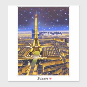 Fantasy Aerial Uitzicht Paris onder de sterren Sticker