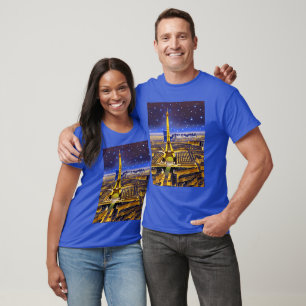 Fantasy Aerial Uitzicht Paris onder de sterren T-shirt