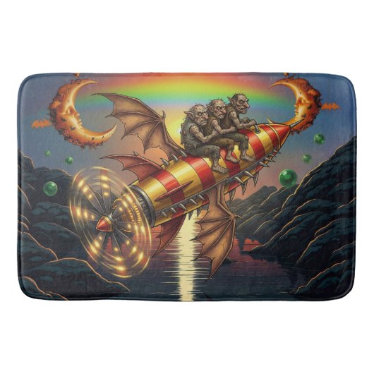 Fantasy afbeelding 3 Trollen Op Een Retro Raket Badmat (Voorkant)
