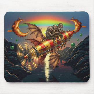 Fantasy Afbeelding 3 Trollen Op Een Retro Raket Muismat