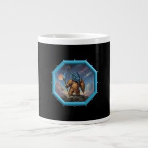 Fantasy Afbeelding Kleine Blauwe Draak in Bronzen  Grote Koffiekop