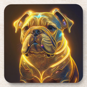 Fantasy afbeelding neon geel Engelse Bulldog Bier Onderzetter