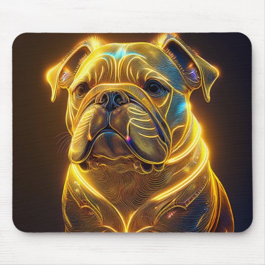 Fantasy Afbeelding Neon Geel Engelse Bulldog Muismat (Voorkant)