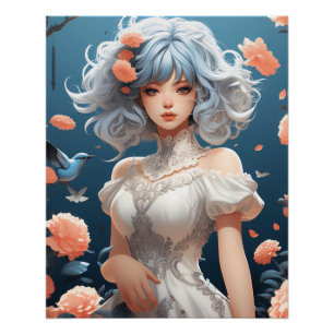 Fantasy AI Kunst Anime Dromen: Kleine Zwarte Jurk Perfect Poster