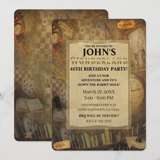 Fantasy  Alice in Wonderland Birthday Party Kaart (Voorkant / Achterkant)