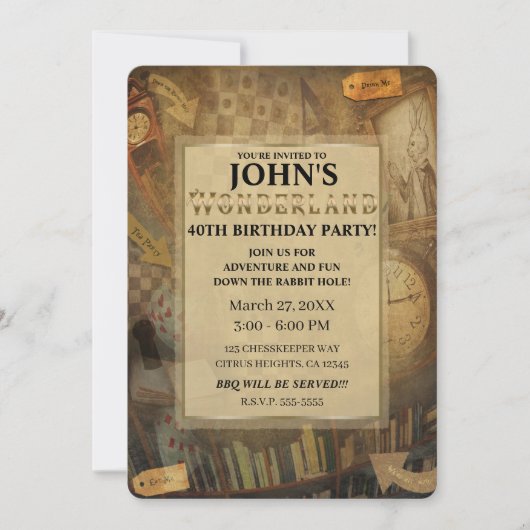 Fantasy  Alice in Wonderland Birthday Party Kaart (Voorkant)