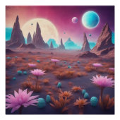 Fantasy Alien Planet Landschap met Bloemen Perfect Poster (Voorkant)