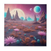 Fantasy Alien Planet Landschap met Bloemen Tegeltje (Voorkant)