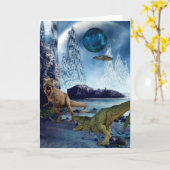 Fantasy Alien Planet Tyrannosaurus Dinosaur Kaart (Gele Bloem)