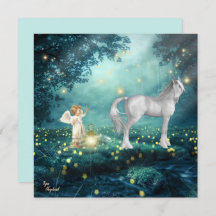 Fantasy Angel en Unicorn Flat Kaart