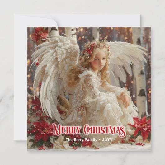 Fantasy angelic angel red gold festive sparkles  feestdagenkaart (Voorkant)