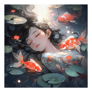 Fantasy Anime Girl en Carps Foto Afdruk