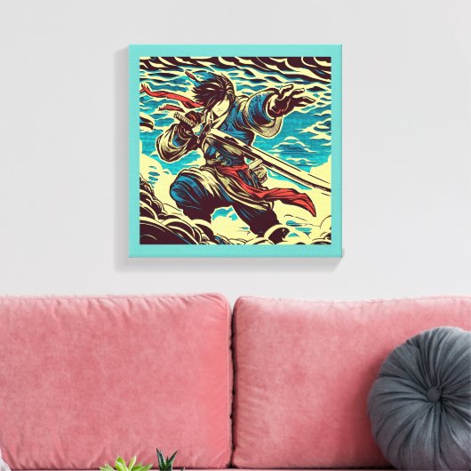 Fantasy Anime Hero 1 - Japanse houtsnede Canvas Afdruk (Insitu (Woonkamer))