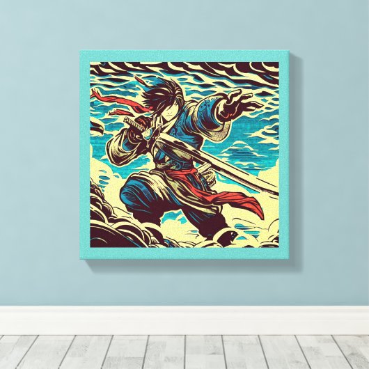 Fantasy Anime Hero 1 - Japanse houtsnede Canvas Afdruk (Insitu (Houten vloer))