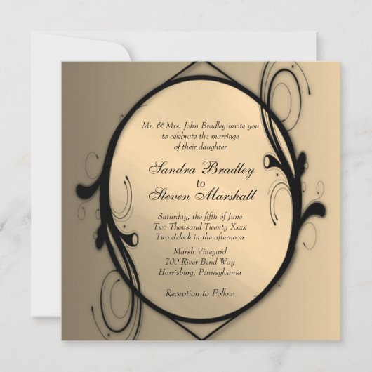 Fantasy Antiek gouden bruiloft uitnodiging (Voorkant)