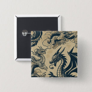 Fantasy Antieke Draken Vierkante Button 5,1 Cm