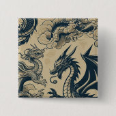 Fantasy Antieke Draken Vierkante Button 5,1 Cm (Voorkant)