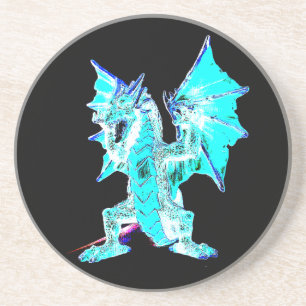 Fantasy Aqua Blue Dragon Sandstone Onderzetter
