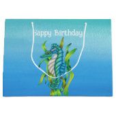 Fantasy  Aqua Blue Seahorse Zeewier Verjaardag Groot Cadeauzakje (Voorkant)