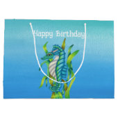 Fantasy  Aqua Blue Seahorse Zeewier Verjaardag Groot Cadeauzakje (Achterkant)