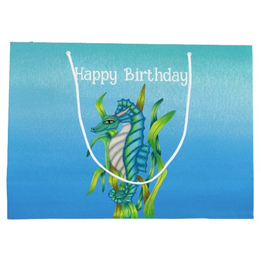 Fantasy  Aqua Blue Seahorse Zeewier Verjaardag Groot Cadeauzakje (Achterkant)