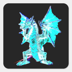 Fantasy Aqua Draak Mythisch Wezen Magie Kunst Vierkante Sticker